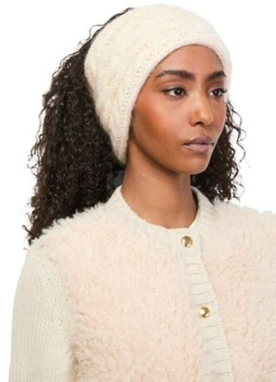 MONCLER Logo Natural Cable Knit Alpaca Headband Ear Warmer NWT